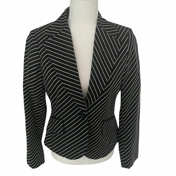 Jones New York Signature Womens Black White Striped Cotton Blazer Jacket Size 6 - Picture 6 of 11